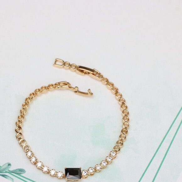 Gold Plated Yellow Bracelet with Black and White Stones, XPBL0630 - Picture 3 of 12